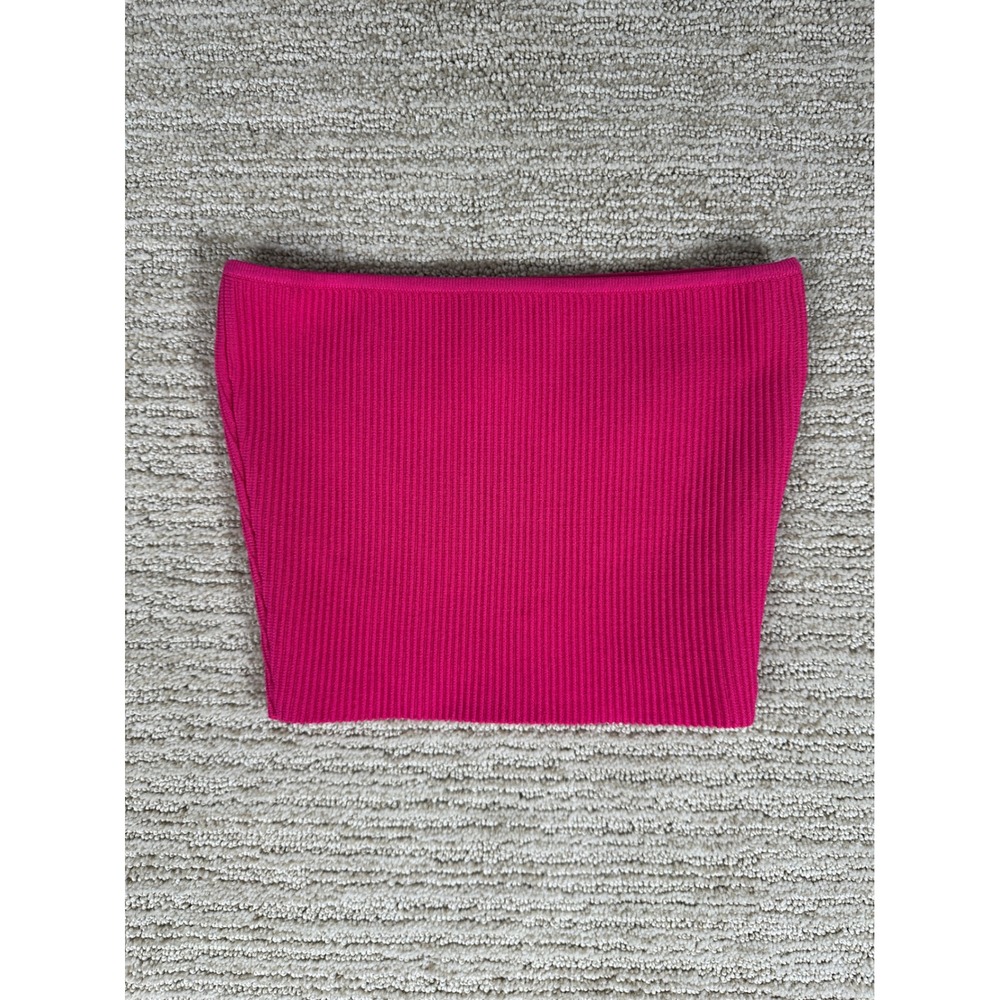 Babaton Sculpt Knit Tube Top Pink Ribbed Strapless Crop XS SPX 01-03-3544-FA21